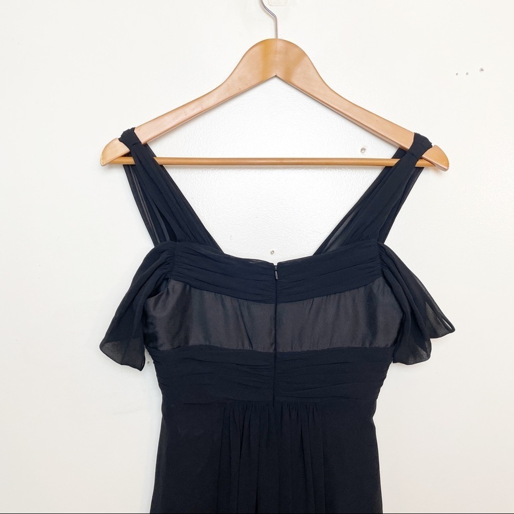 Badgley Mischka Black Chiffon Bridesmaids Cap Sleeve Gown 4 - Picture 5 of 12